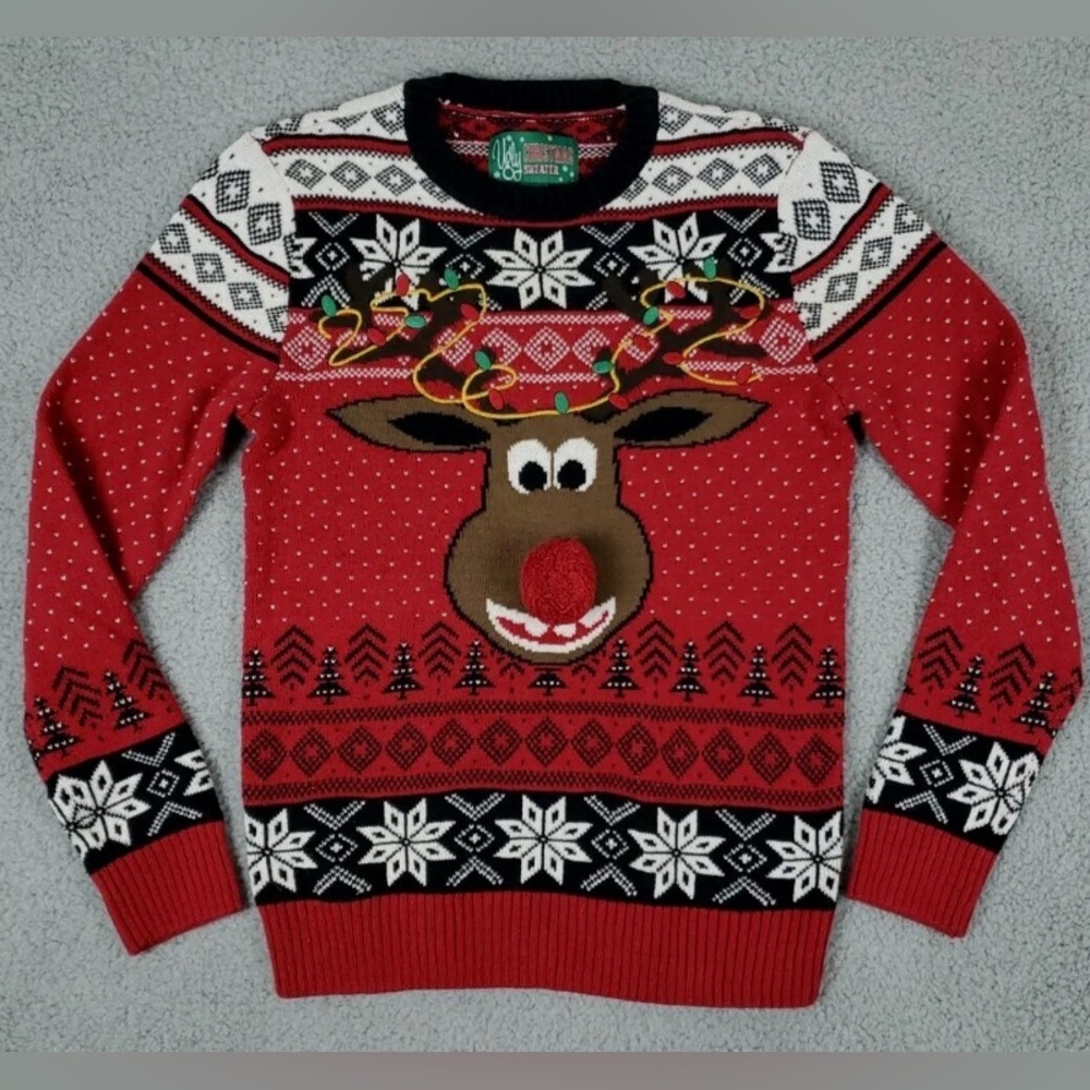 Ugly Christmas Sweater Rudolph Reindeer Small Double Sided Poopin Peppermints